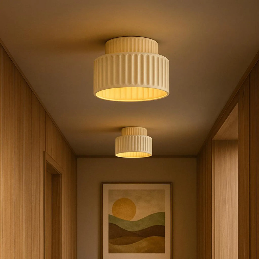 Luminara krämfärgad taklampa i tyg med trumskärm – halvt infälld montering, en glödlampa