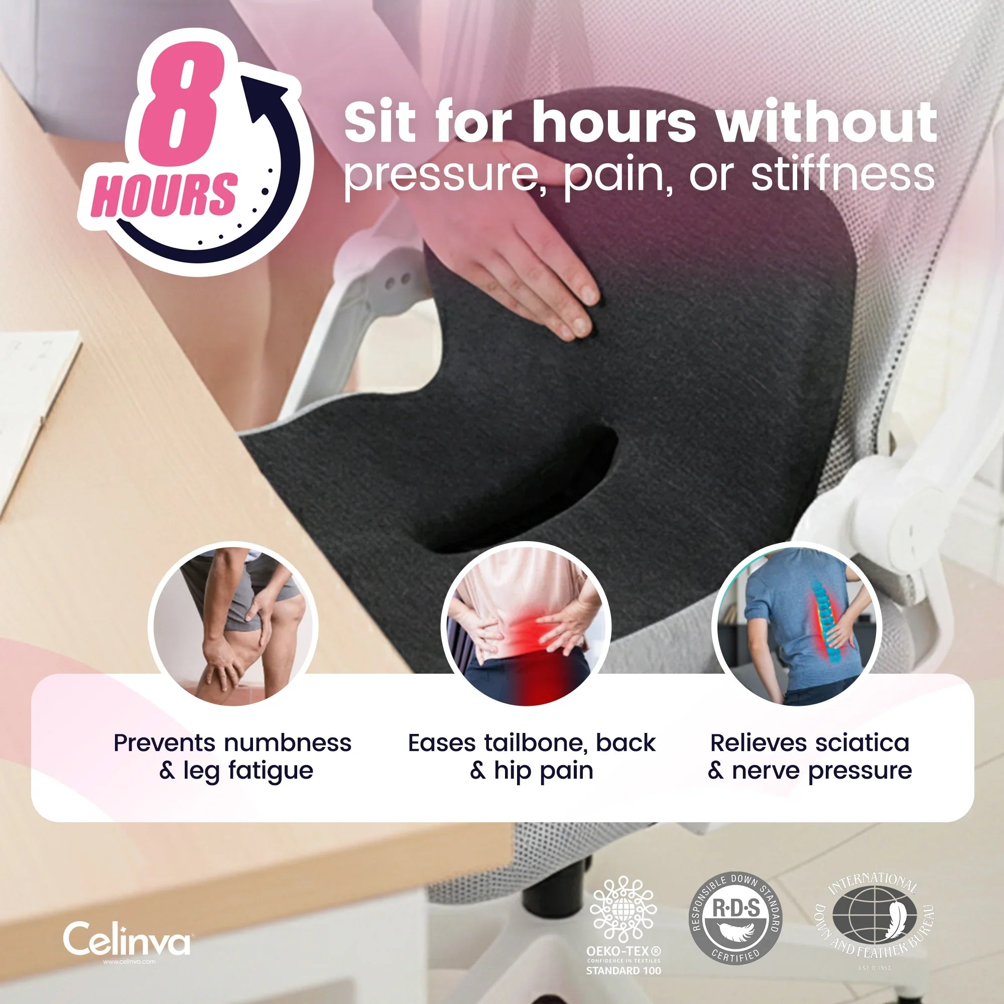 Ergonomic Memory Foam Seat Cushion — Orthopedic Contoured Pad