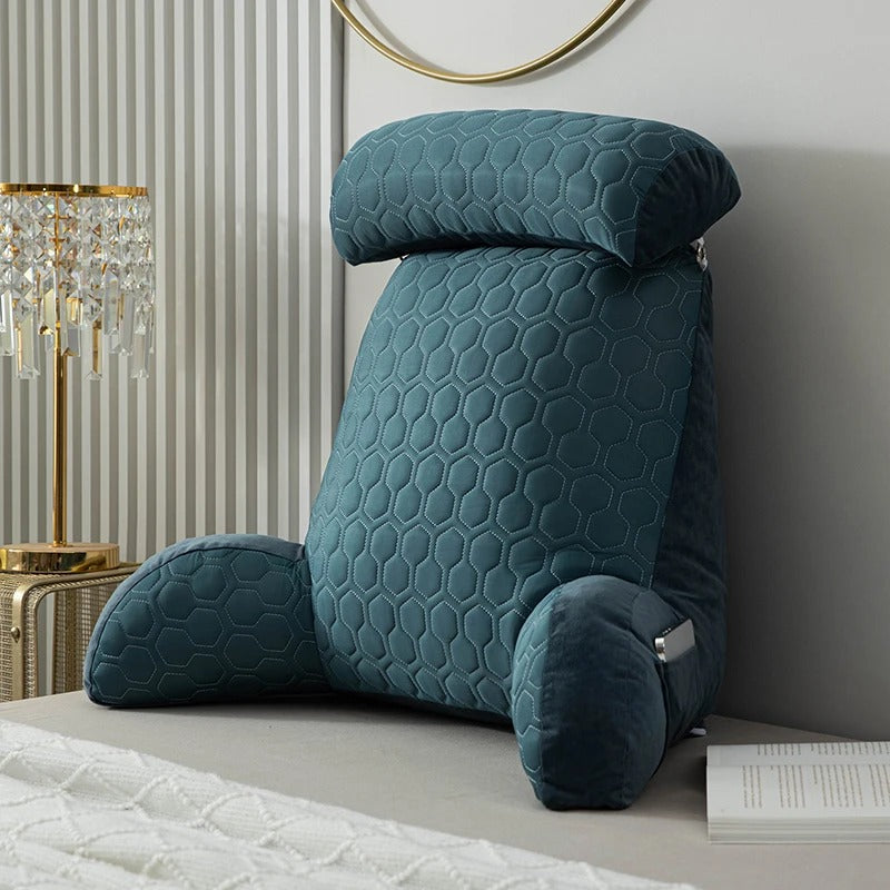 Ergonomisk läskudde med ryggstöd, armstöd och nackstöd
