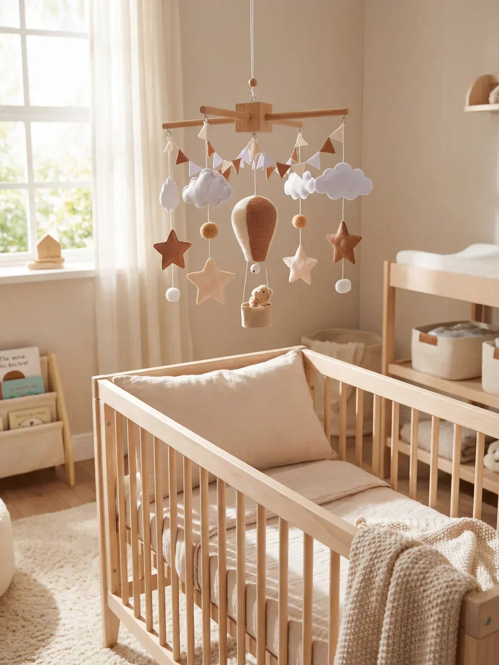 Wooden Baby Crib Mobile — Direct Arm Mount, Minimalist Design