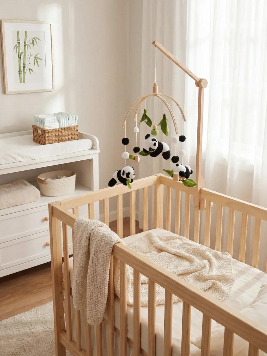 Compact Wooden Baby Mobile and Hanging Support Arm Set