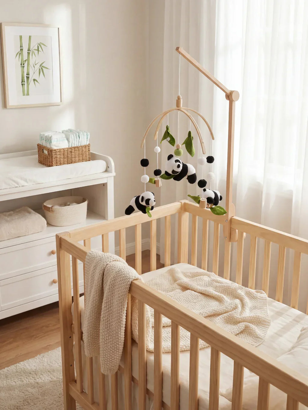 Wooden Baby Crib Mobile — Direct Arm Mount, Minimalist Design