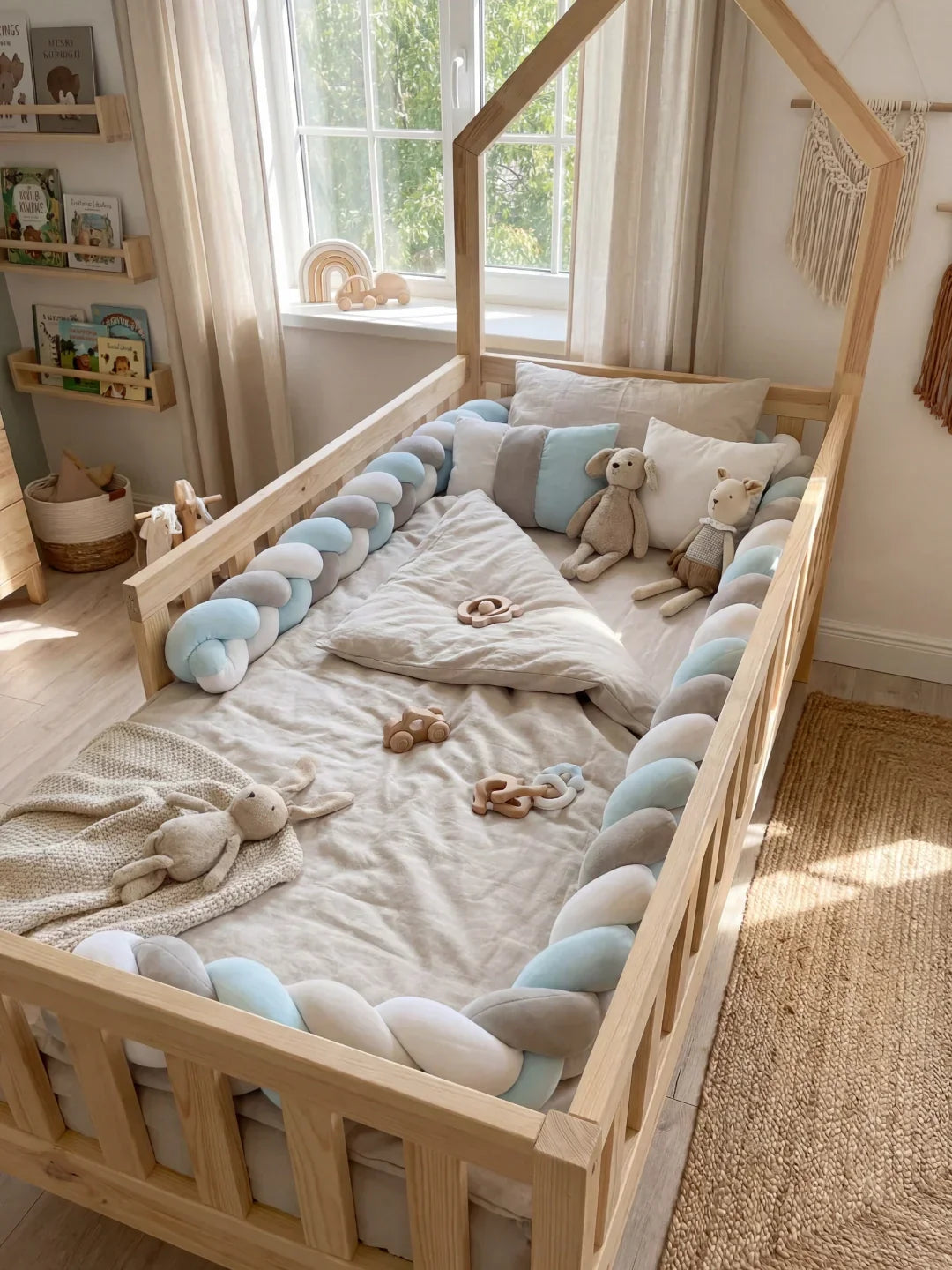 Terracotta Braided Velvet Baby Bed Bumper — Plush Crib Edge Cushion