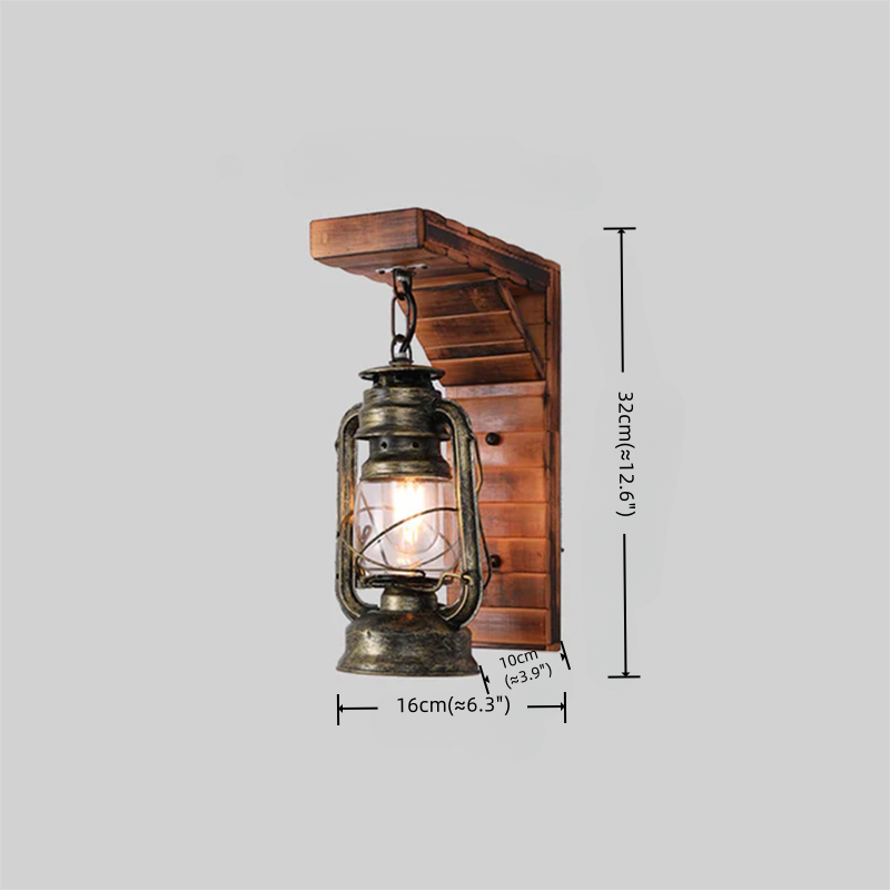 Vintage Wood/Metal Wall Sconce - Burlywood Lantern for Bedroom - Flindria