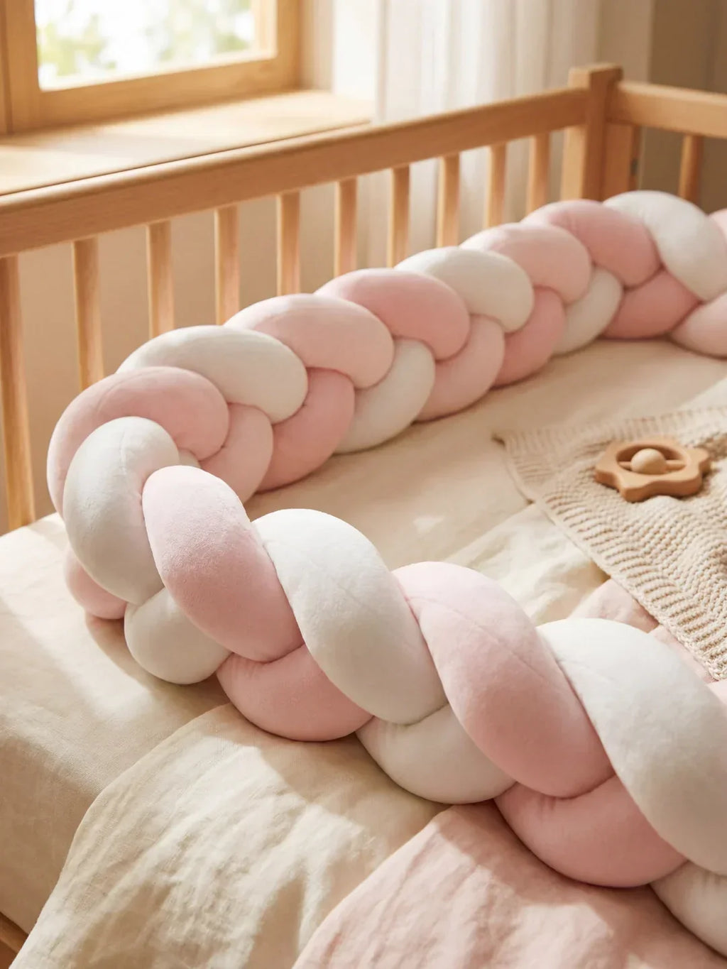 Two-Tone Braided Baby Crib Bumper — Premium Protection