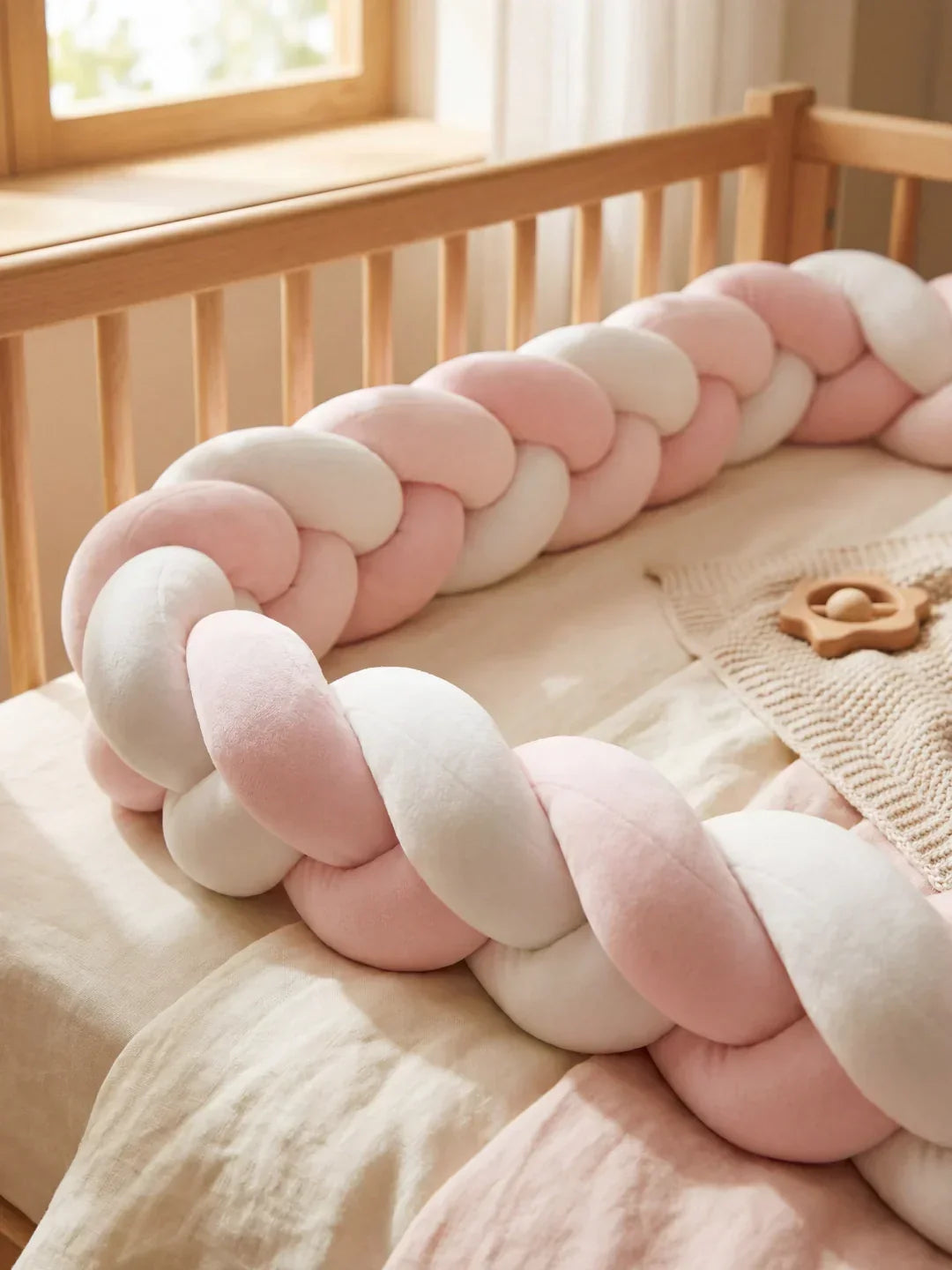 Two-Tone Braided Baby Crib Bumper — Premium Protection
