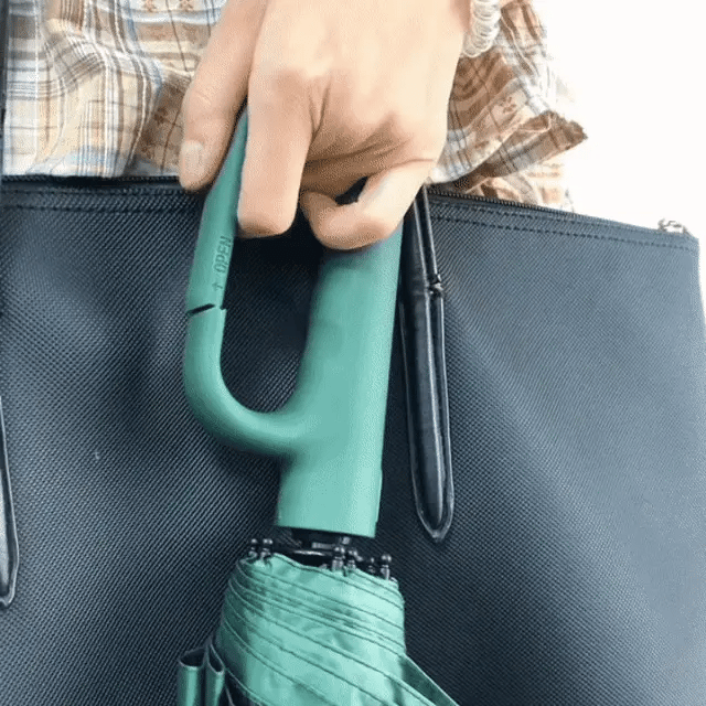 Ombrello pieghevole automatico antivento AerisGuard — manico con chiusura sicura, apertura rapida