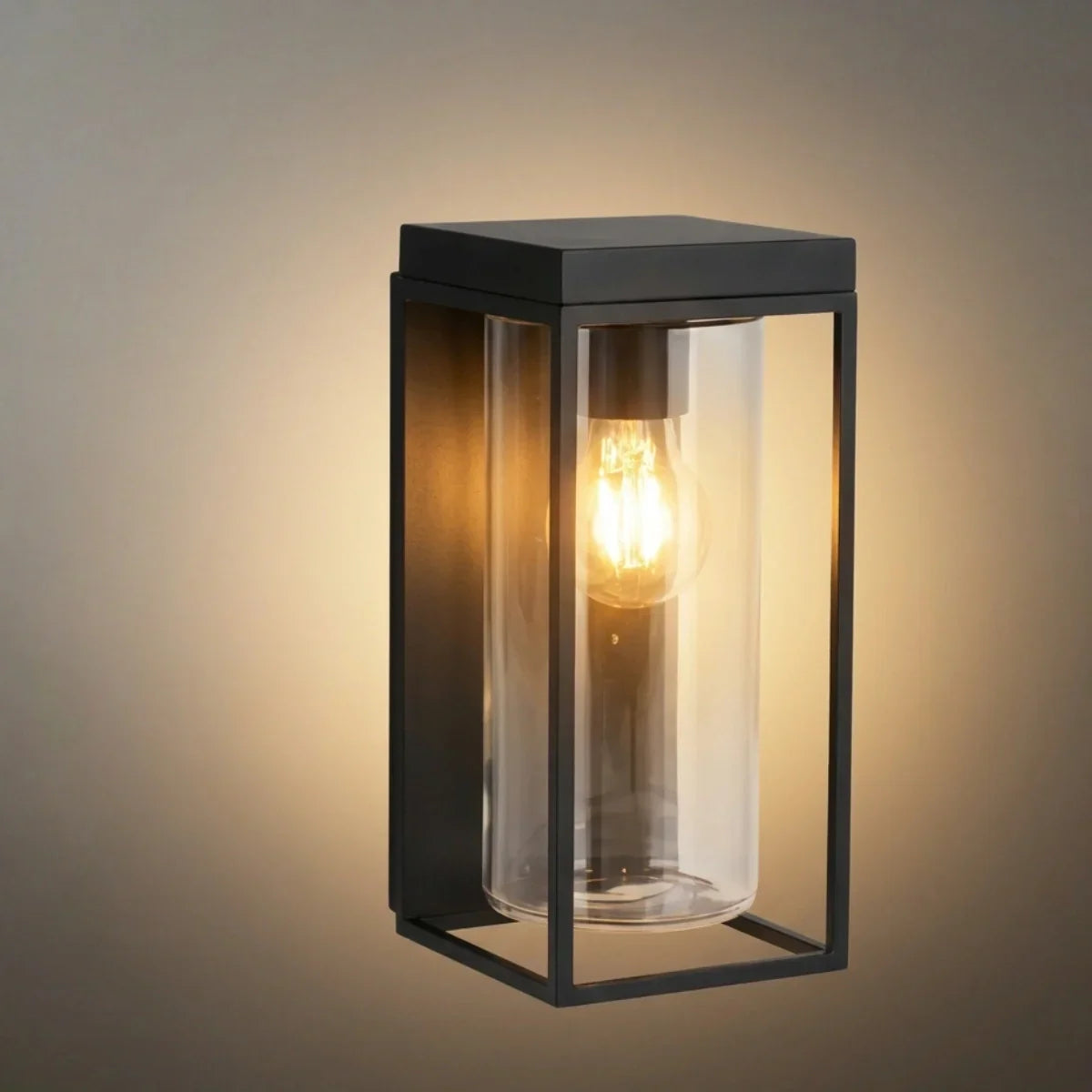 Moderne Rechthoekige Zonne-energie Muurlamp met Sensor – Zwart Metaal/Glas Buiten - Flindria