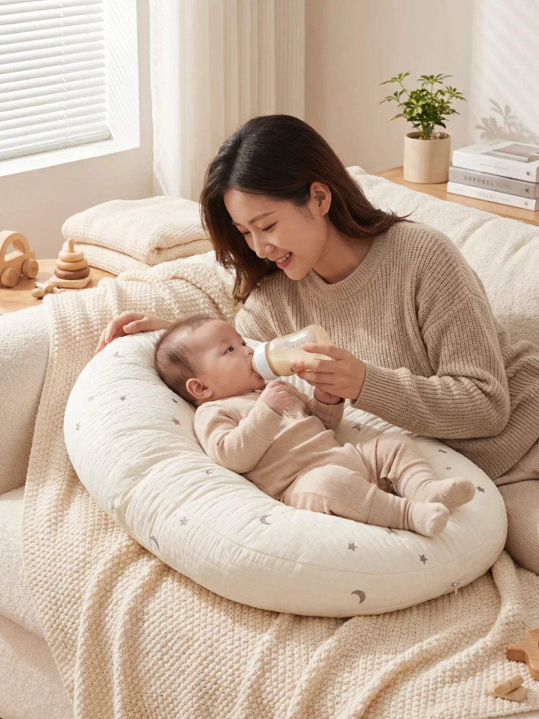 キルティング授乳クッション — 30°の傾斜と人間工学に基づくサポート