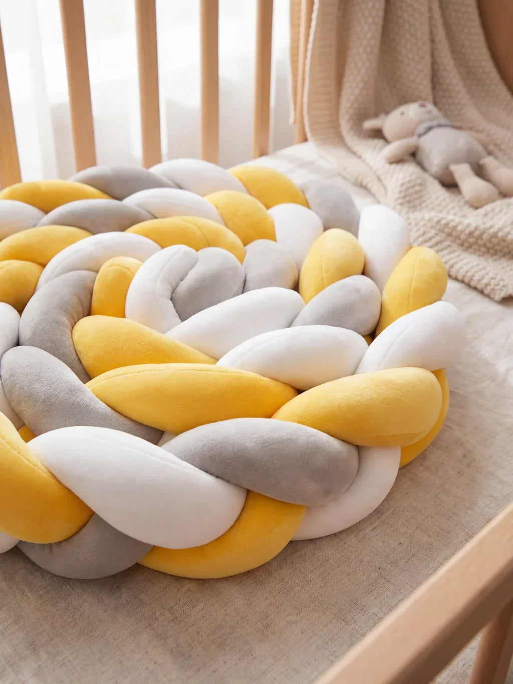 Terracotta Braided Velvet Baby Bed Bumper — Plush Crib Edge Cushion