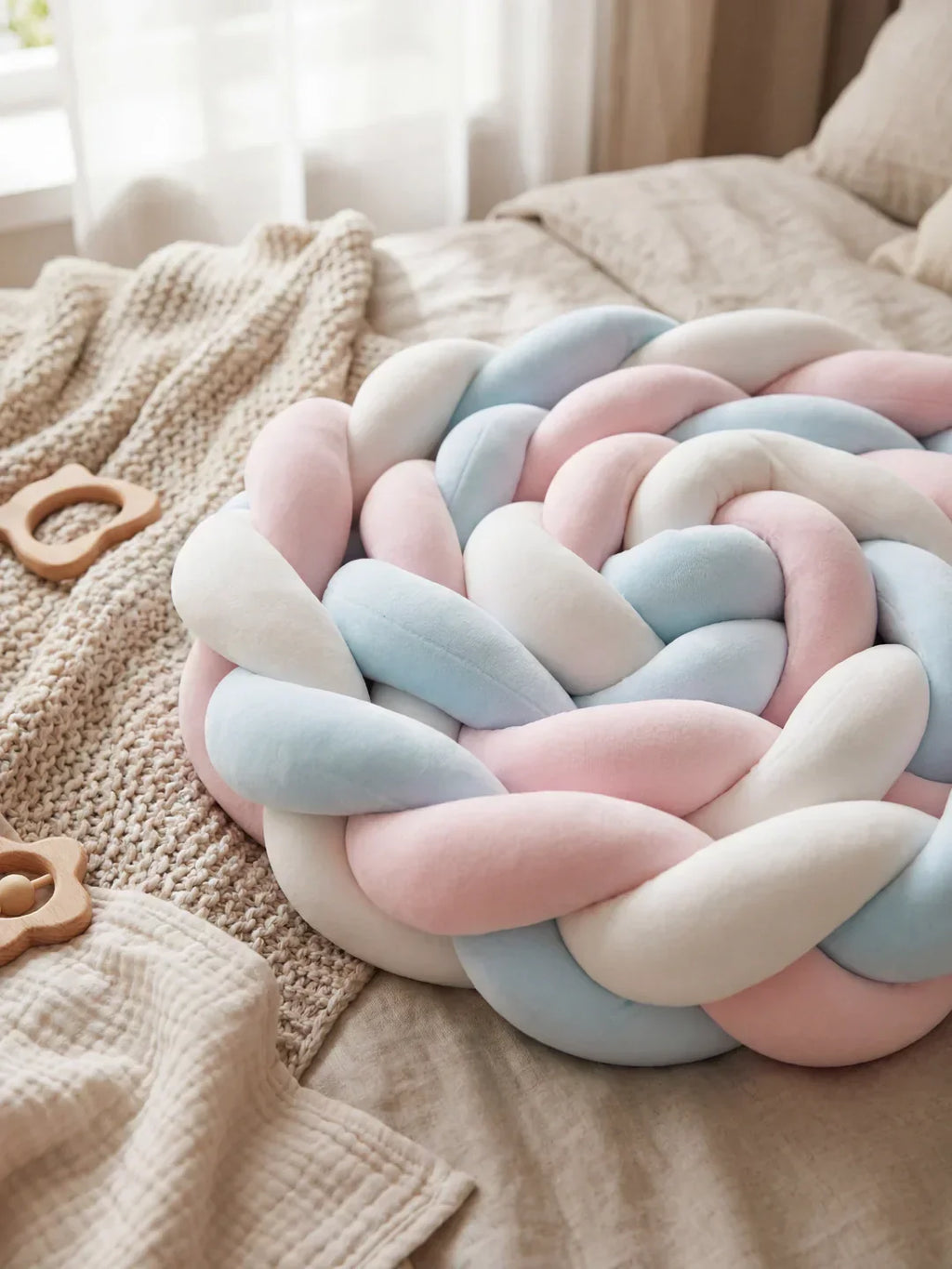 Terracotta Braided Velvet Baby Bed Bumper — Plush Crib Edge Cushion