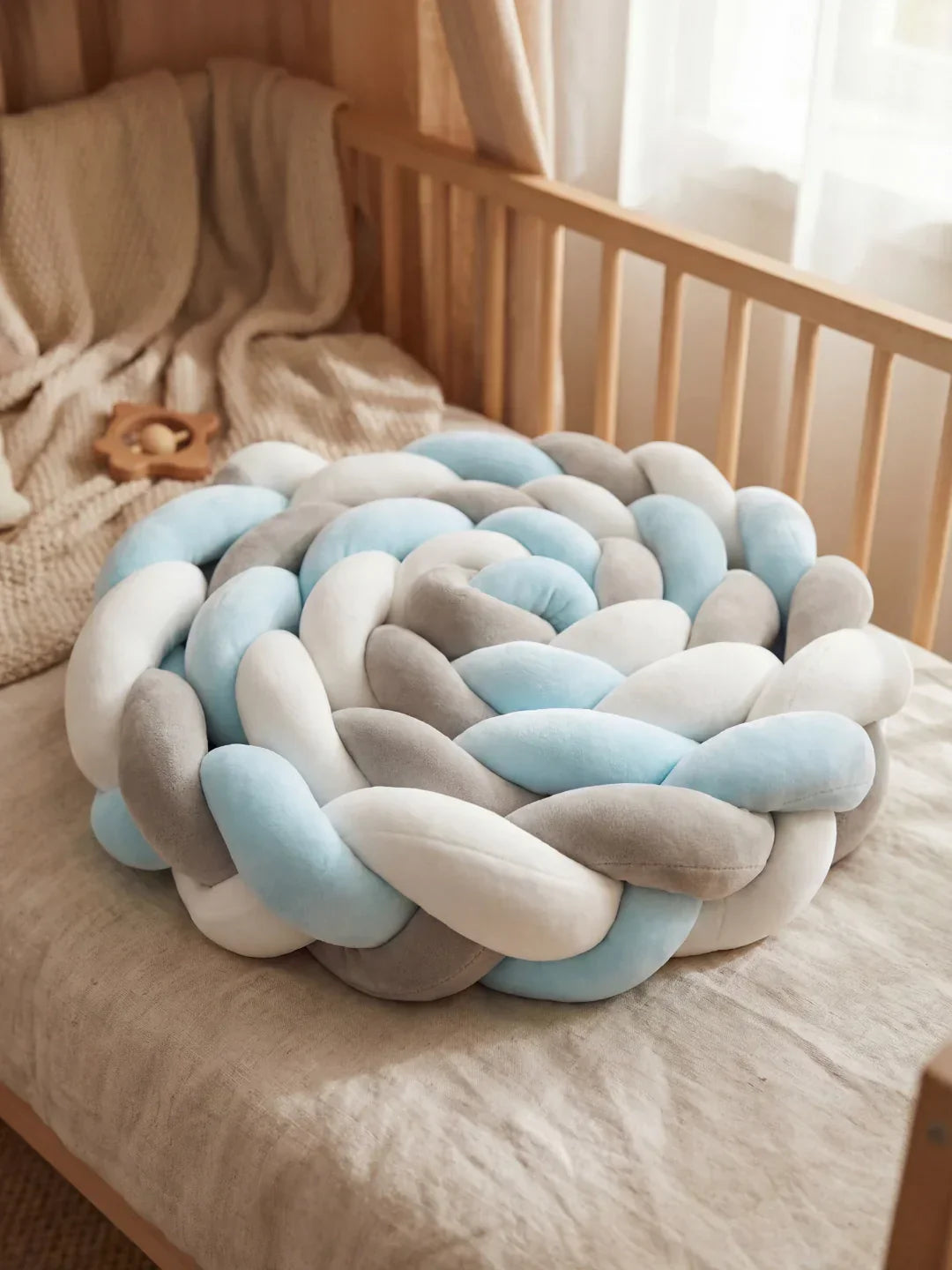 Terracotta Braided Velvet Baby Bed Bumper — Plush Crib Edge Cushion