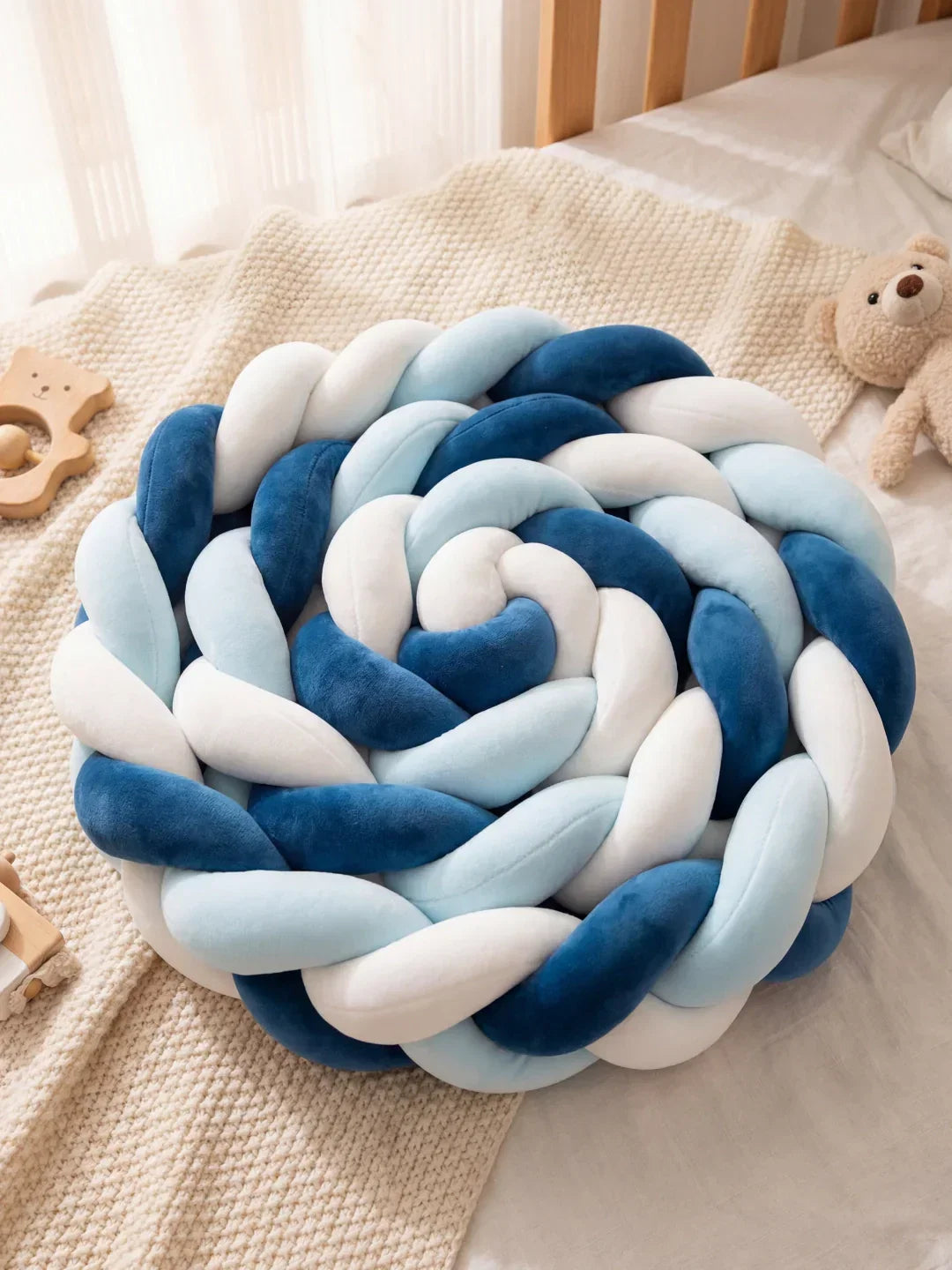 Terracotta Braided Velvet Baby Bed Bumper — Plush Crib Edge Cushion