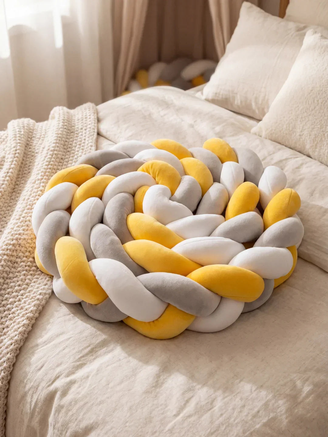 Terracotta Braided Velvet Baby Bed Bumper — Plush Crib Edge Cushion