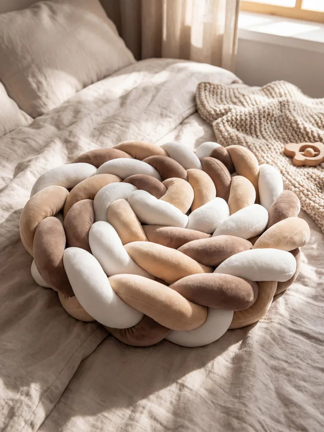 Terracotta Braided Velvet Baby Bed Bumper — Plush Crib Edge Cushion