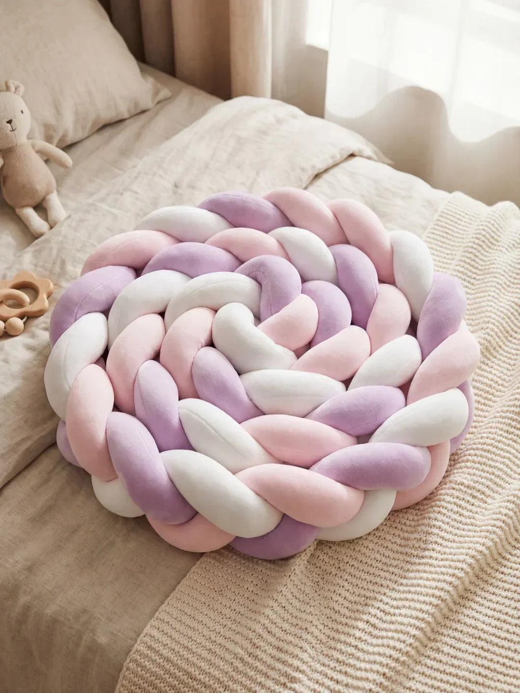 Terracotta Braided Velvet Baby Bed Bumper — Plush Crib Edge Cushion