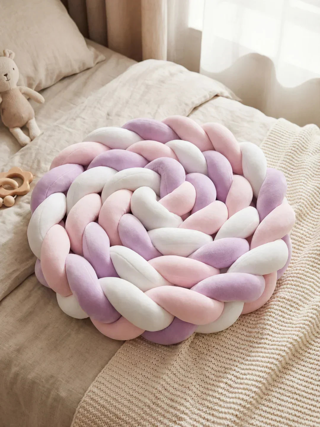 Terracotta Braided Velvet Baby Bed Bumper — Plush Crib Edge Cushion