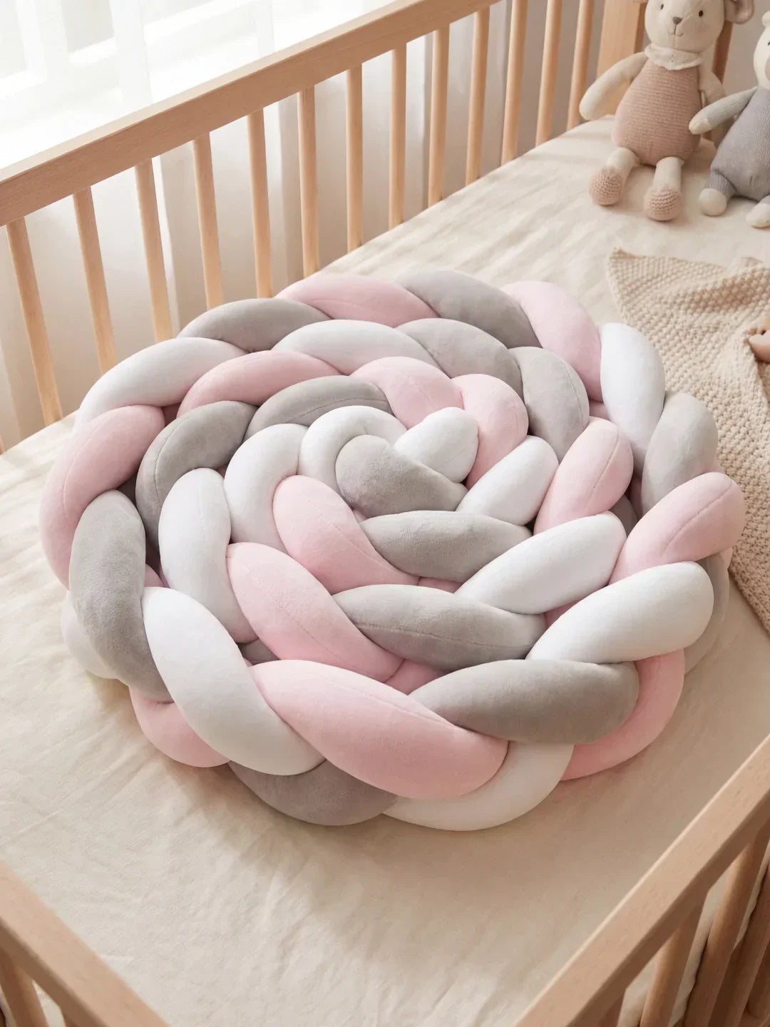 Terracotta Braided Velvet Baby Bed Bumper — Plush Crib Edge Cushion