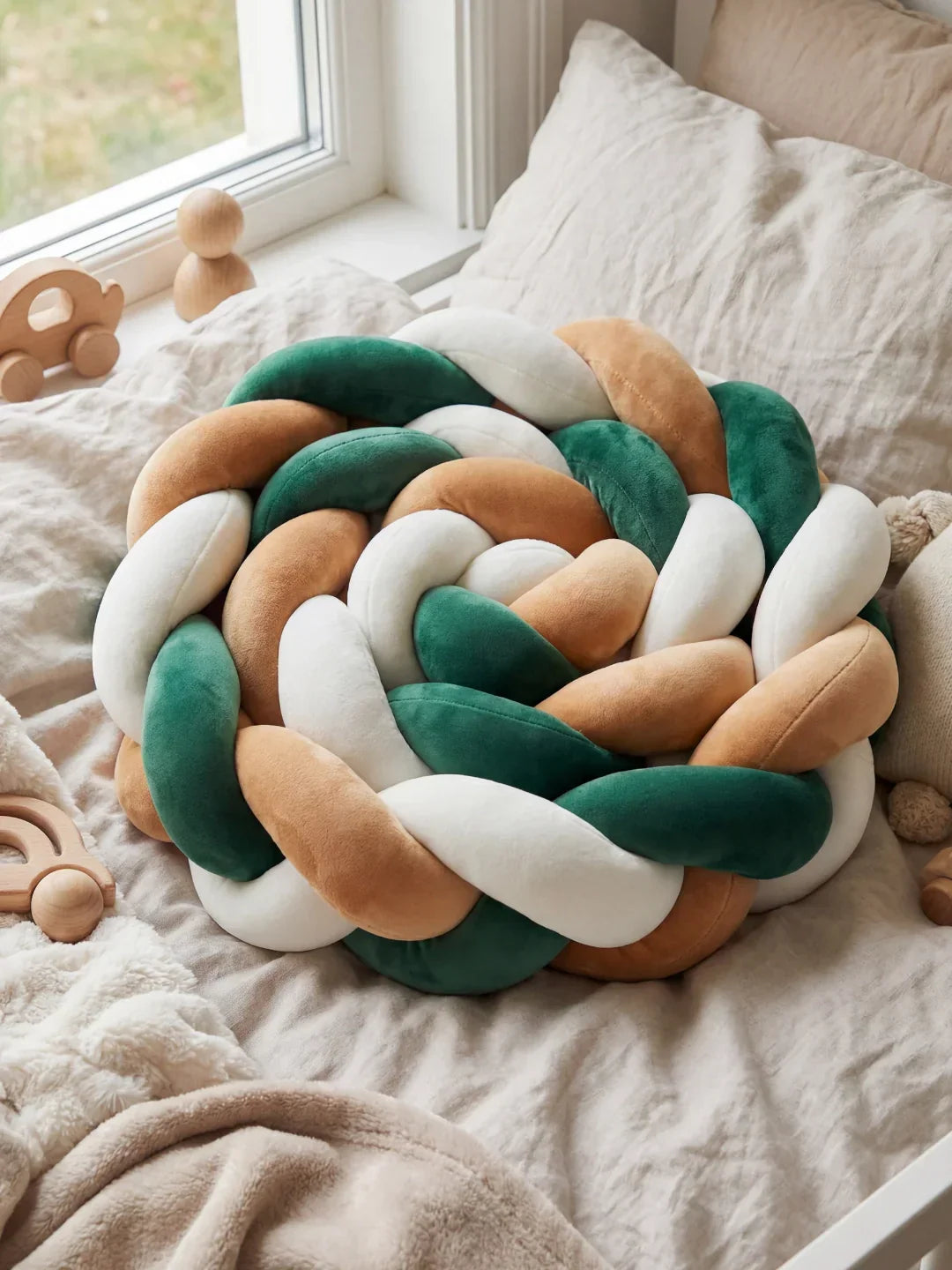 Terracotta Braided Velvet Baby Bed Bumper — Plush Crib Edge Cushion