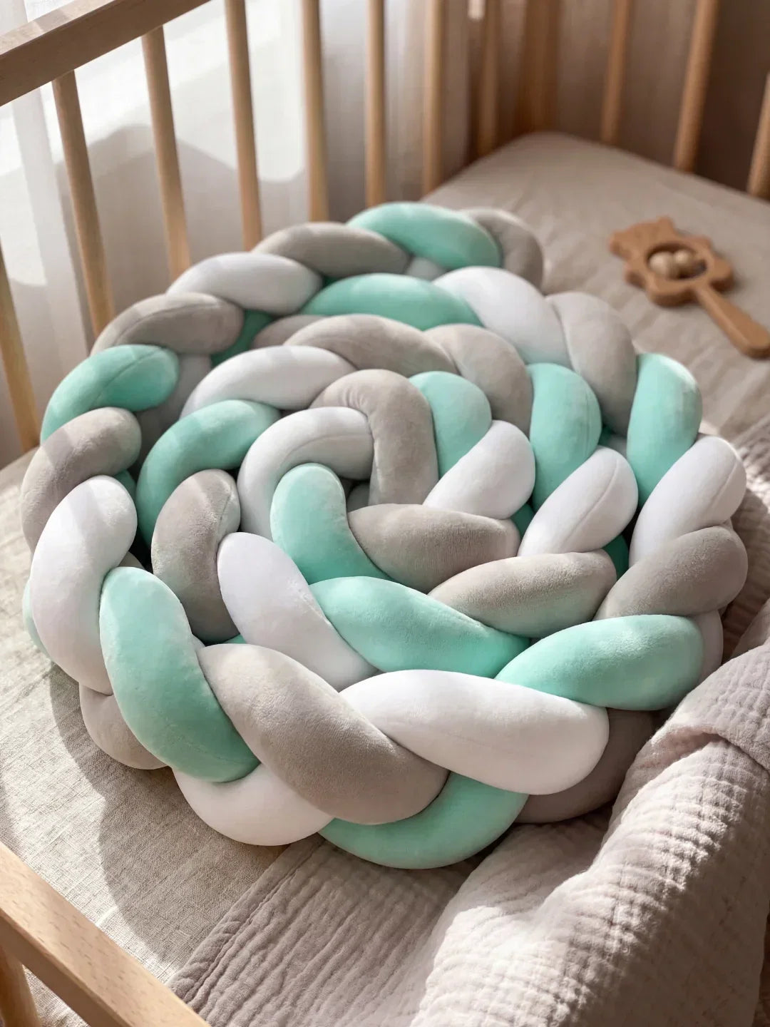 Terracotta Braided Velvet Baby Bed Bumper — Plush Crib Edge Cushion