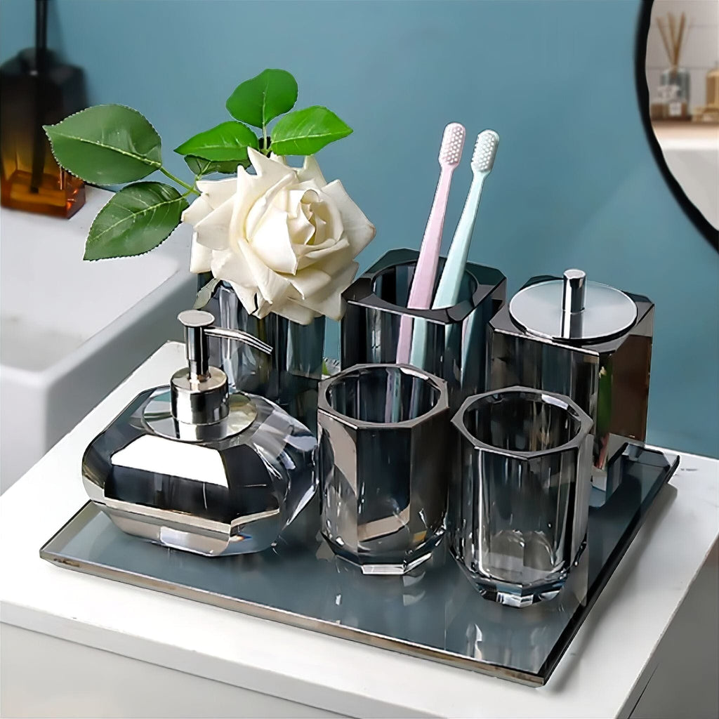 Coleção de acessórios de casa de banho em cristal — Conjunto elegante para toucador