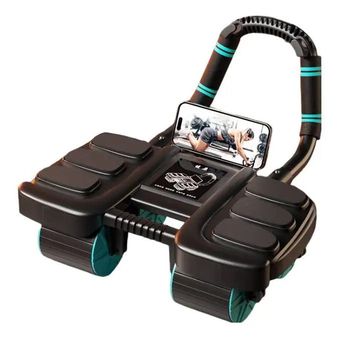 Roda abdominal automática de ressalto com apoios para os cotovelos