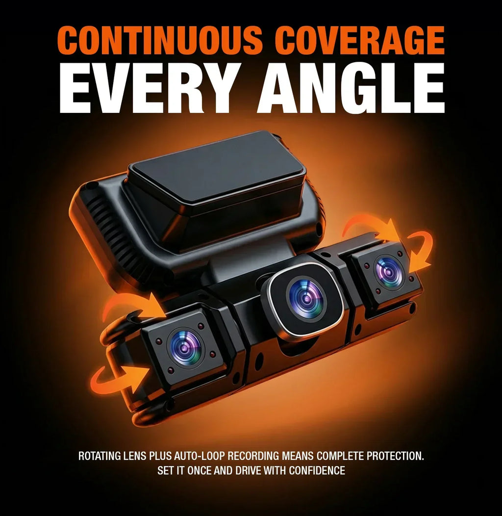 360 Degree Four Lens Dash Camera — Integrated GPS In-Car Video Recorder