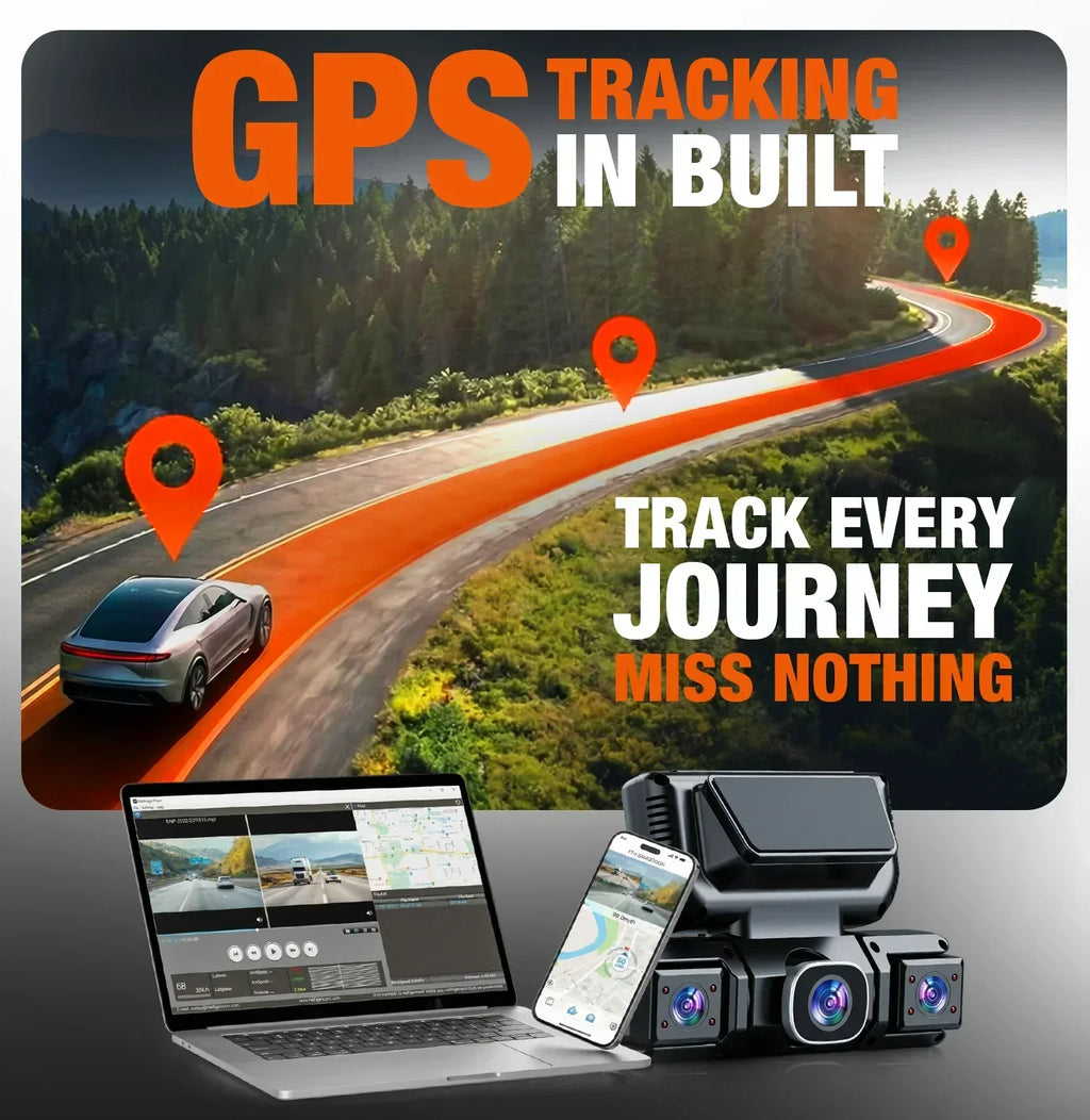 360 Degree Four Lens Dash Camera — Integrated GPS In-Car Video Recorder