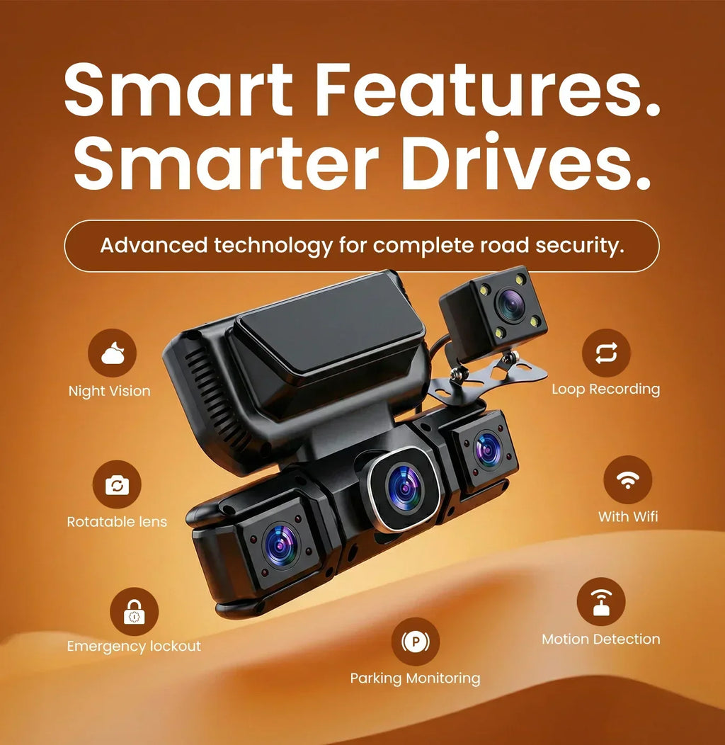 360 Degree Four Lens Dash Camera — Integrated GPS In-Car Video Recorder
