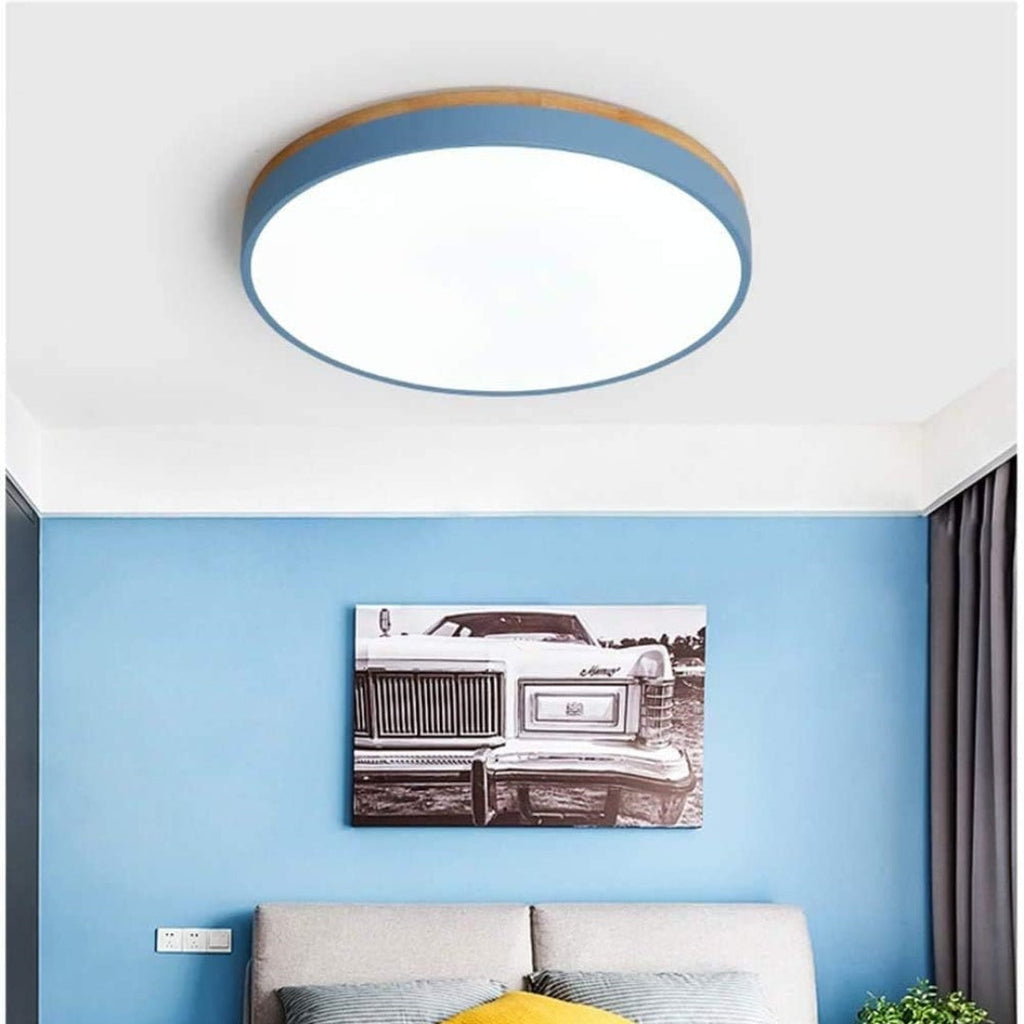 Scandinavian Wooden LED Ceiling Light — Round Dimmable Design, Warm Glow, Acrylic Trim
