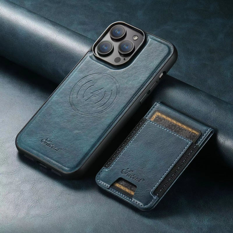 Capa de pele para iPhone com porta-cartões — Compatível com MagSafe, carregamento sem fios