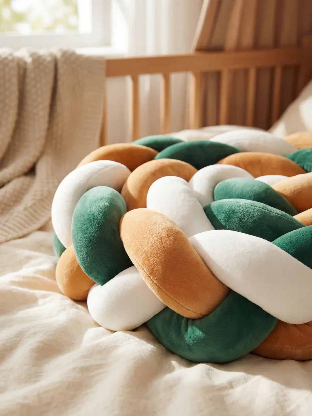 Terracotta Braided Velvet Baby Bed Bumper — Plush Crib Edge Cushion
