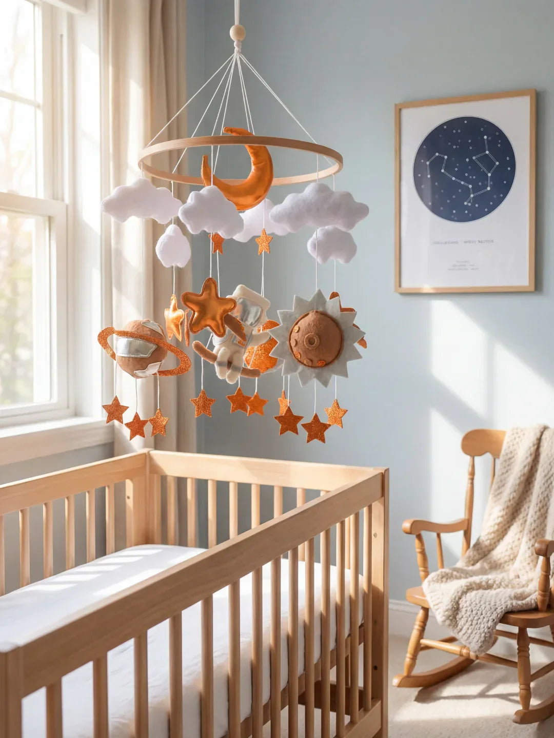 Wooden Baby Crib Mobile — Direct Arm Mount, Minimalist Design