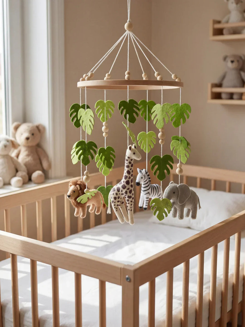 Compact Wooden Baby Mobile and Hanging Support Arm Set