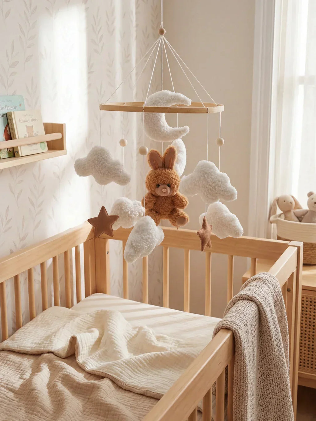 Wooden Baby Crib Mobile — Direct Arm Mount, Minimalist Design