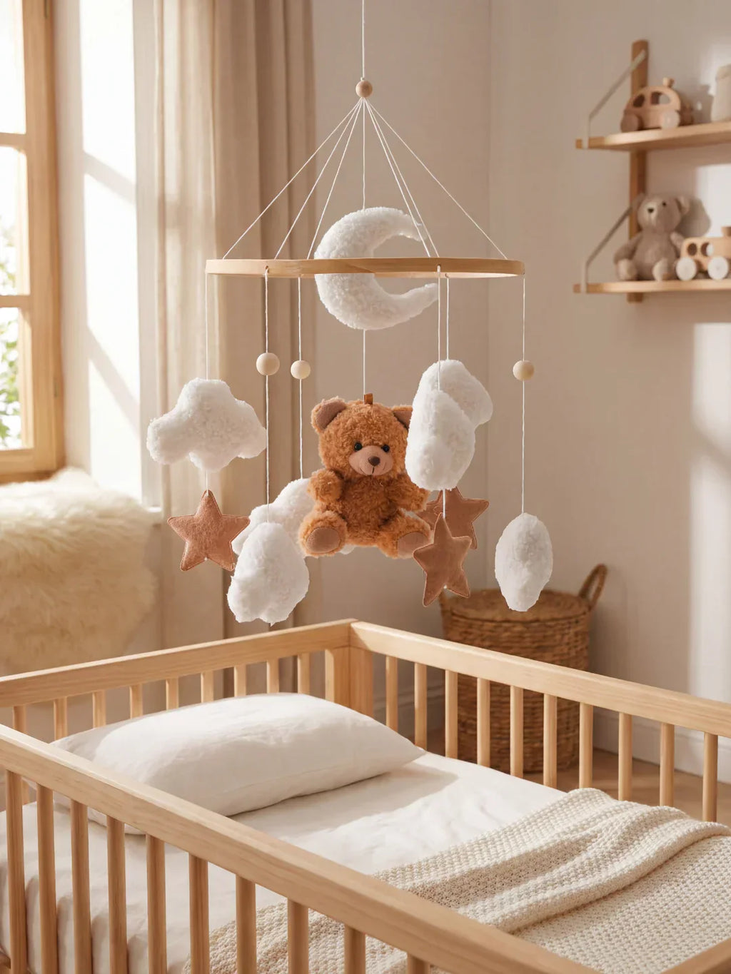 Wooden Baby Crib Mobile — Direct Arm Mount, Minimalist Design