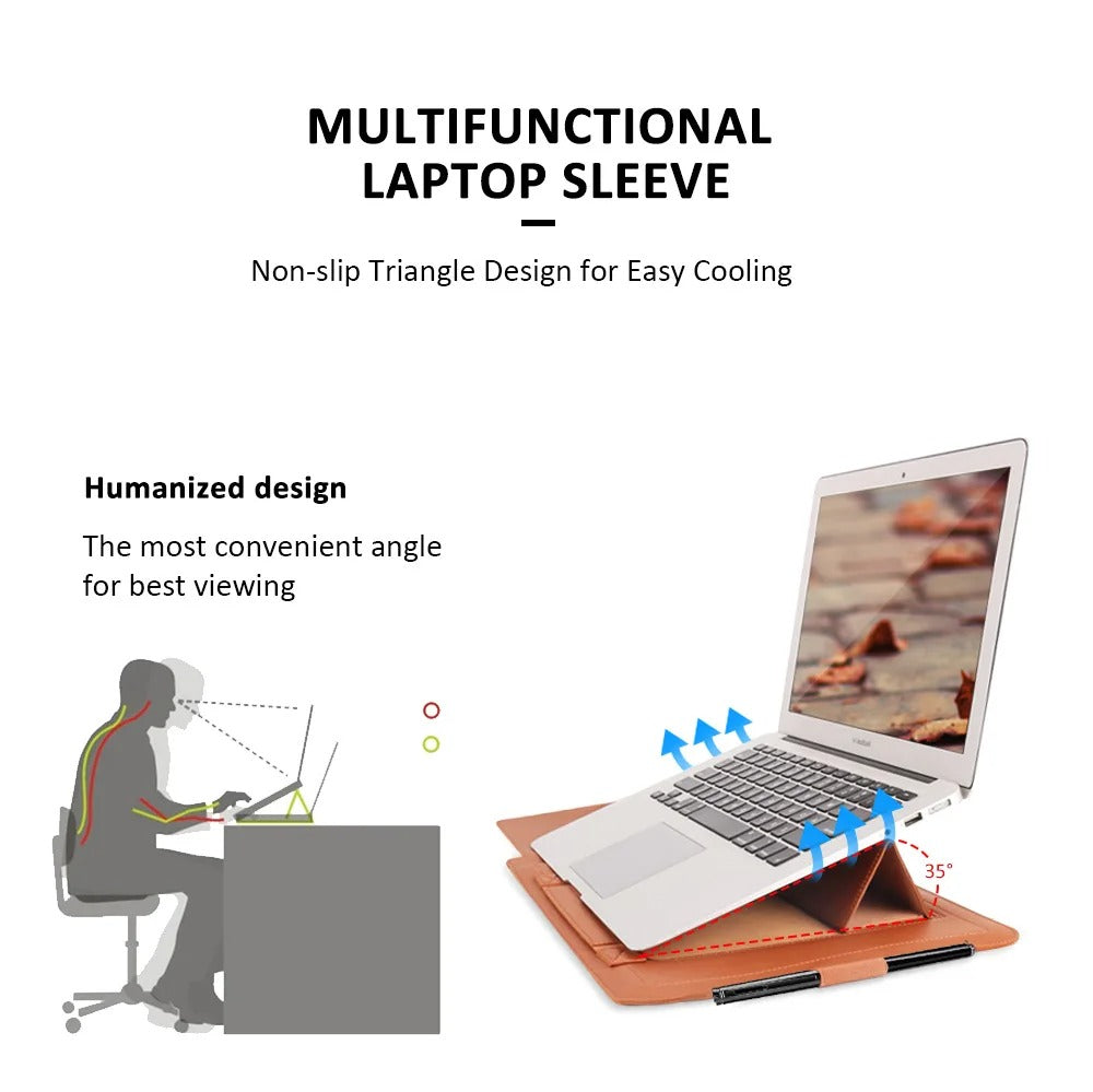 Kirev 4-i-1-fodral för bärbar dator — smalt ställfodral med ergonomisk minimalistisk design