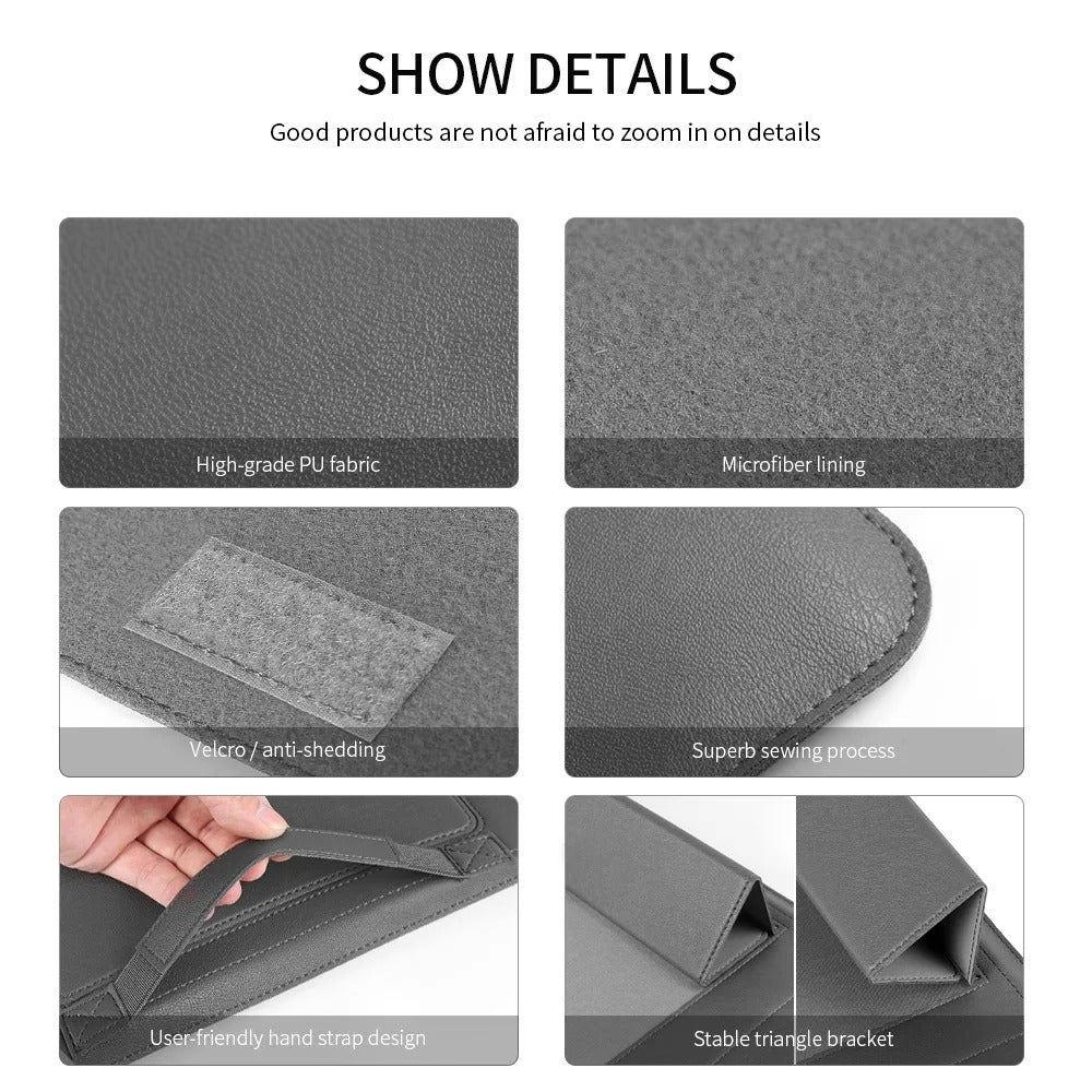 Kirev 4-i-1-fodral för bärbar dator — smalt ställfodral med ergonomisk minimalistisk design
