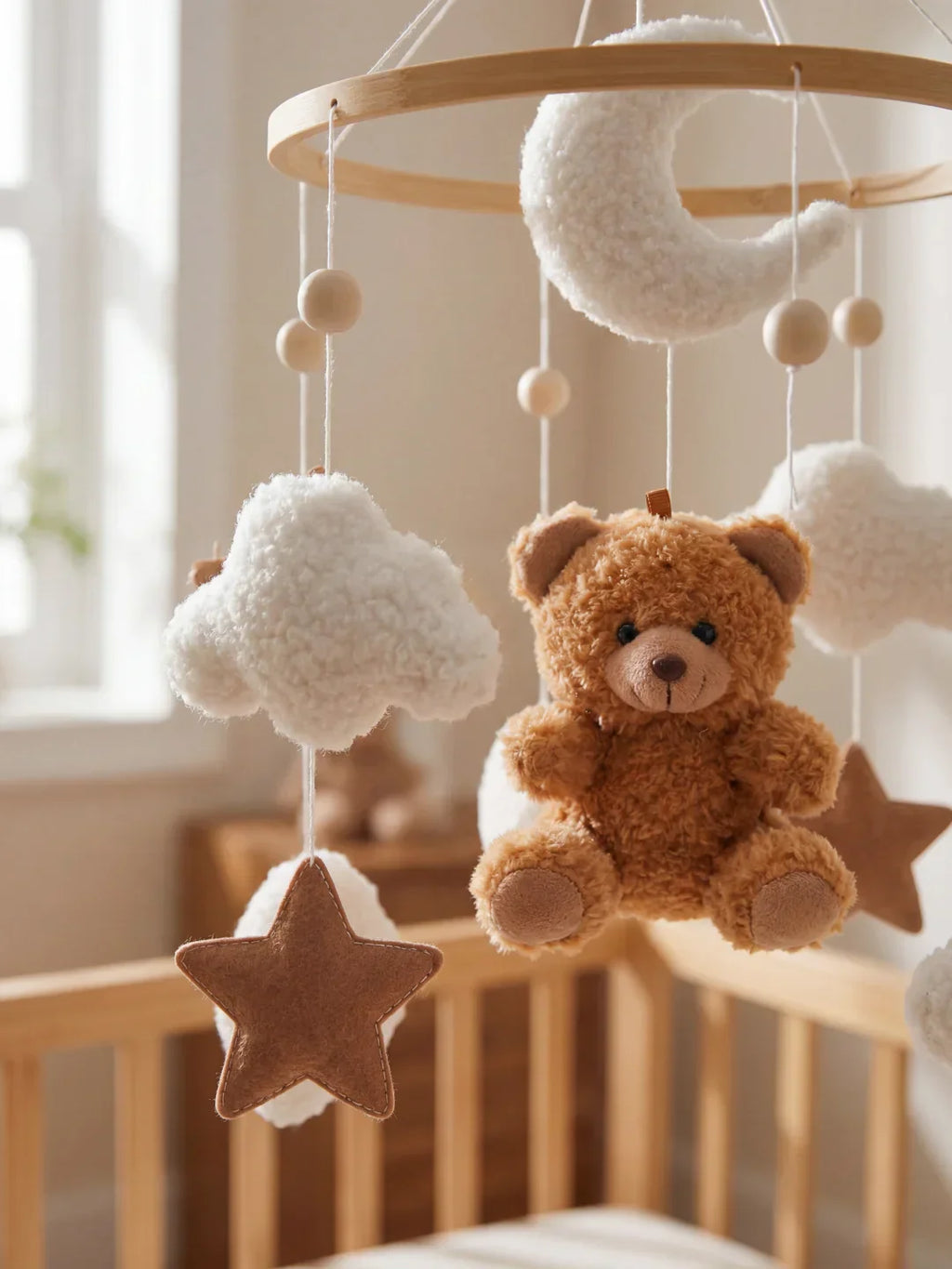 Wooden Baby Crib Mobile — Direct Arm Mount, Minimalist Design