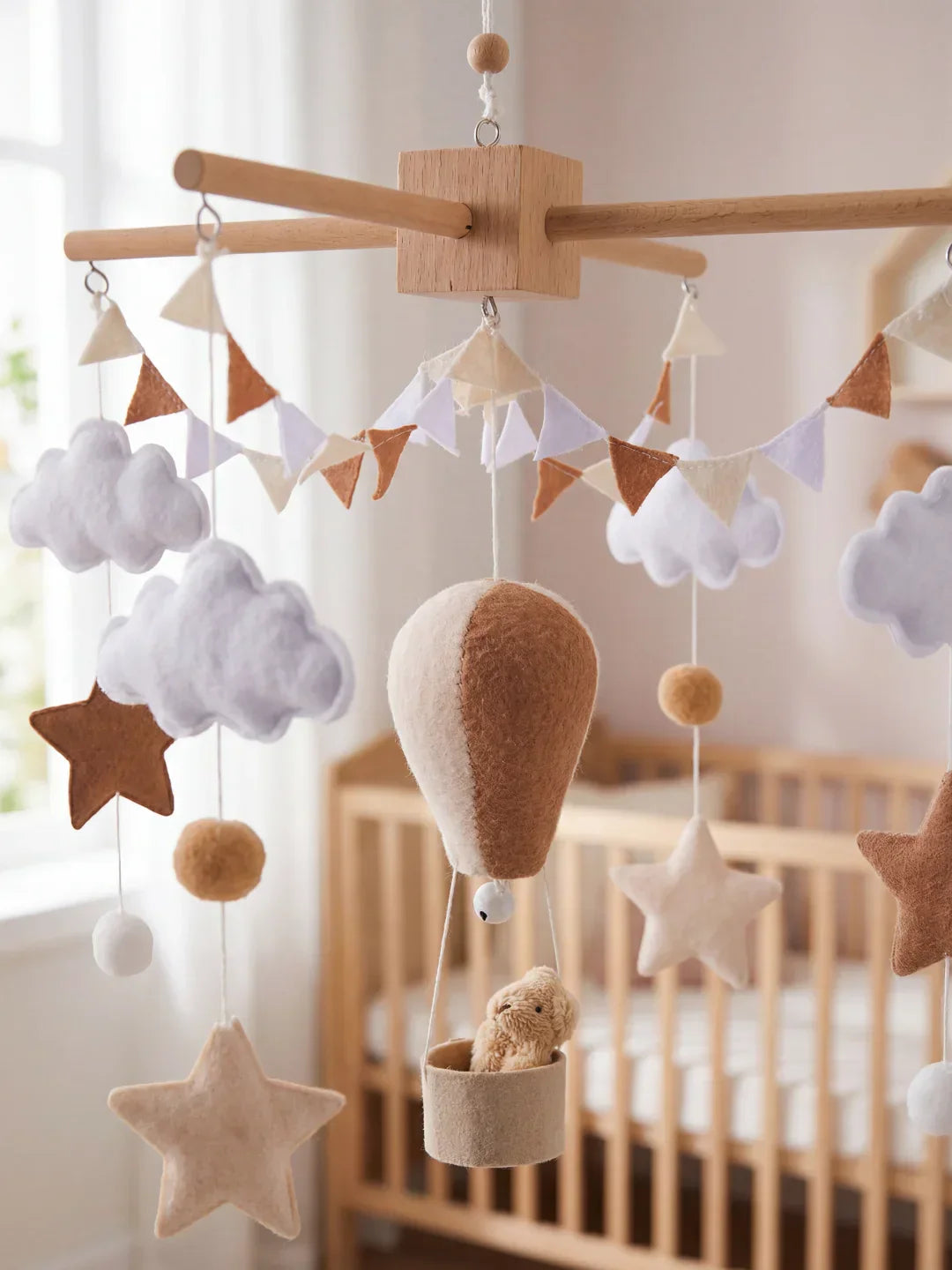 Compact Wooden Baby Mobile and Hanging Support Arm Set