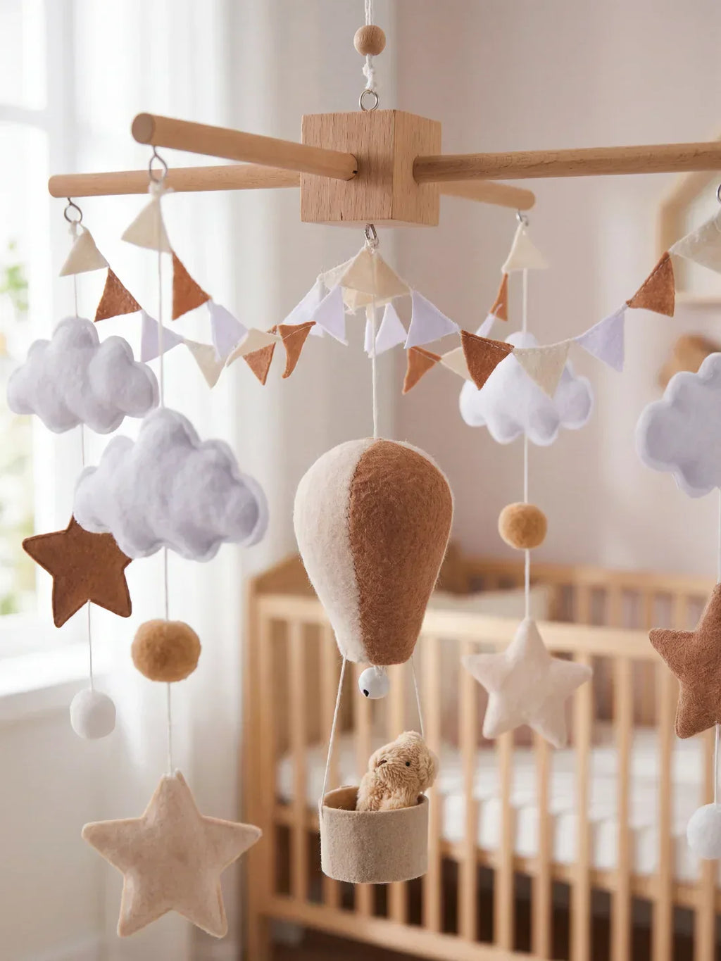 Wooden Baby Crib Mobile — Direct Arm Mount, Minimalist Design