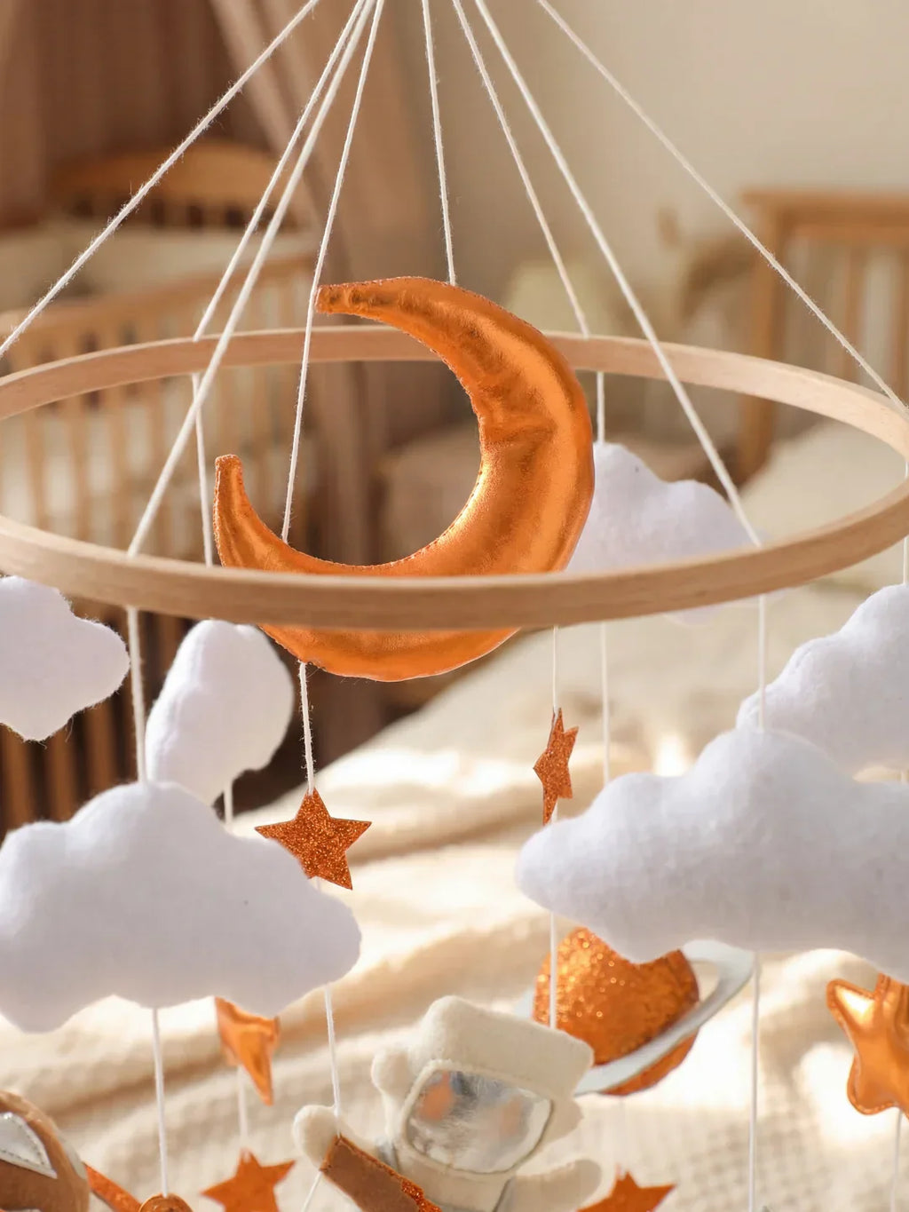 Compact Wooden Baby Mobile and Hanging Support Arm Set