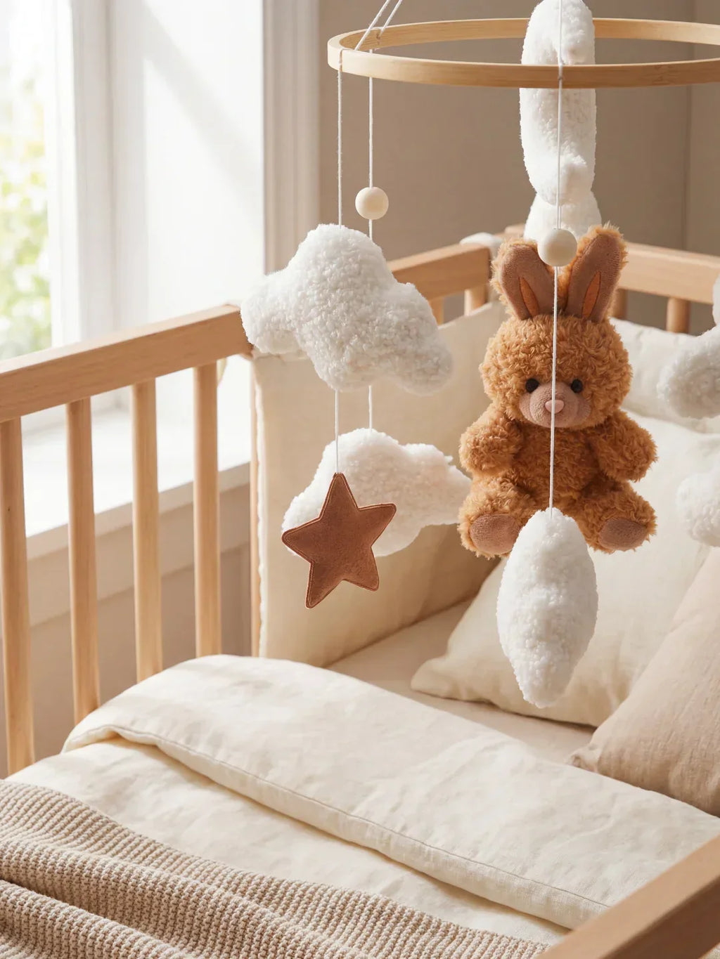 Compact Wooden Baby Mobile and Hanging Support Arm Set