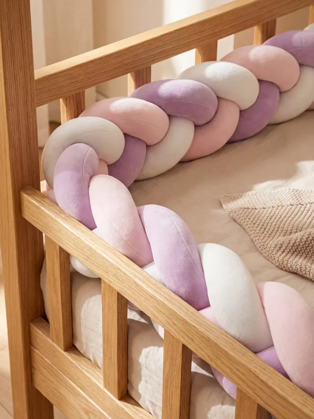 Terracotta Braided Velvet Baby Bed Bumper — Plush Crib Edge Cushion