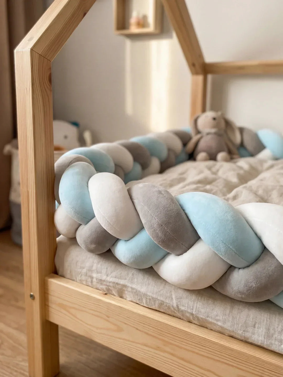 Terracotta Braided Velvet Baby Bed Bumper — Plush Crib Edge Cushion