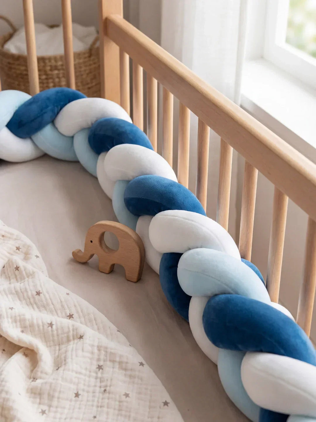Terracotta Braided Velvet Baby Bed Bumper — Plush Crib Edge Cushion