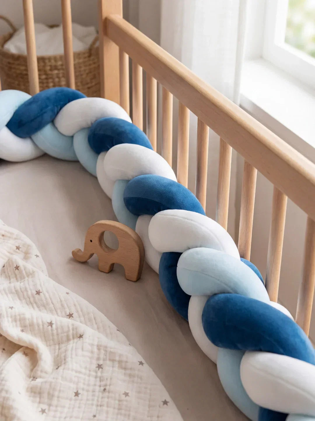 Terracotta Braided Velvet Baby Bed Bumper — Plush Crib Edge Cushion