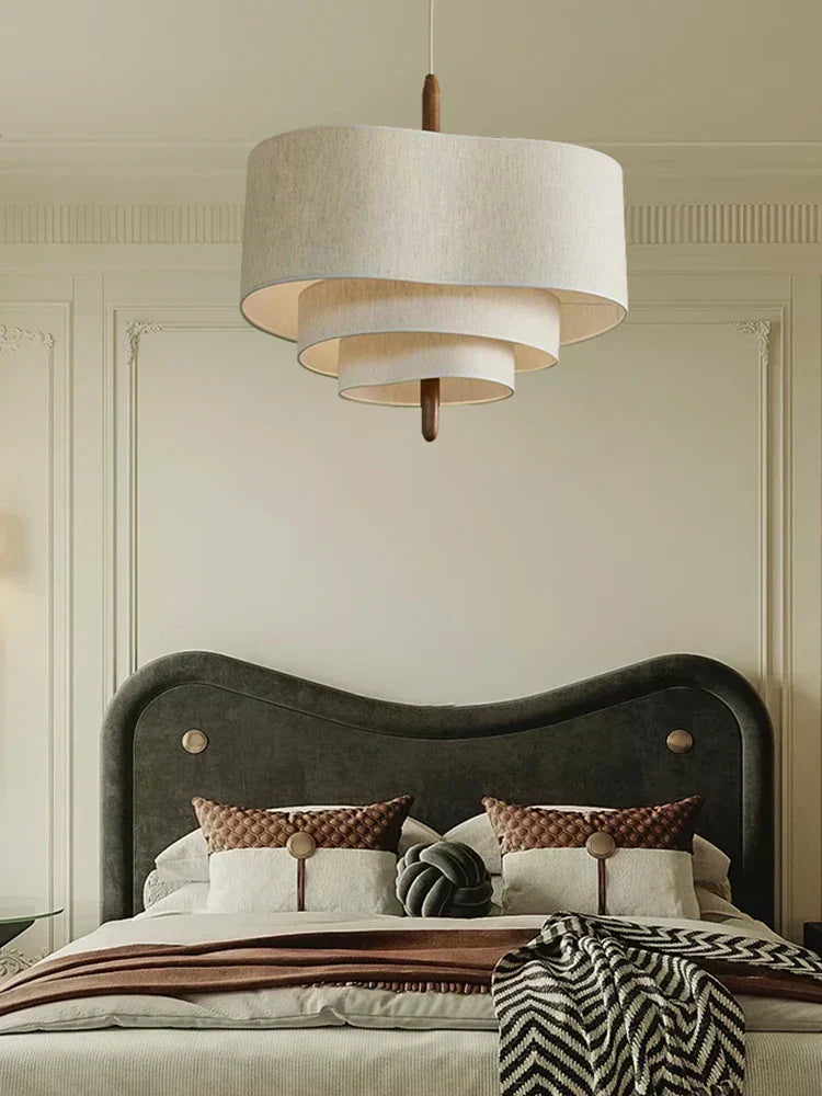 LuminaWeave Fabric Chandelier — Classic Silhouette, Soft Textured Shade, Small Size