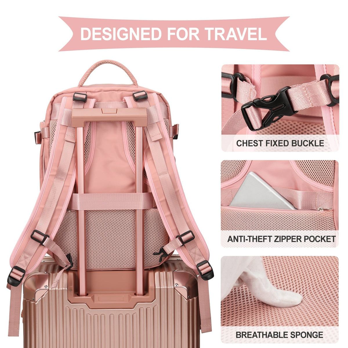 Mochila de viagem inteligente e expansível para mulheres e homens