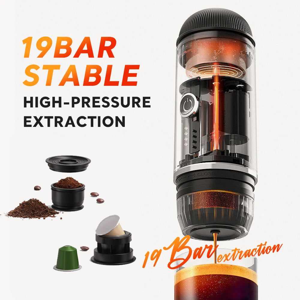 Portable Self-Heating Espresso Maker — USB-C, Ground Coffee/Nespresso